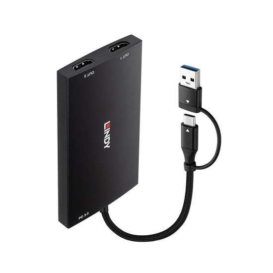 Lindy 43430 video cable adapter 0.11 m USB Type-C 2 x HDMI Black Image