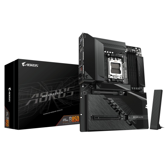 GIGABYTE B850 AORUS STEALTH Motherboard - AMD Ryzen 9000 Series CPUs, 14+2+2 Phases Digital VRM, up to 8200MHz DDR5 (OC), 2xPCIe 5.0 + 2xPCIe 4.0 M.2, WIFI 7, 5 GbE LAN, USB 3.2 Gen 2 Image