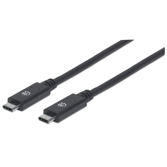 Manhattan USB-C to USB-C Cable, 1m, Male to Male, Black, 10 Gbps (USB 3.2 Gen2 aka USB 3.1), 5A (super fast charging), SuperSpeed+ USB, Lifetime Warranty, Equivalent to USB31C5C1M Image