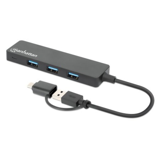 Manhattan USB-C & USB-A Combo Dock/Hub, Ports (4): USB-A (x4), 5 Gbps (USB 3.2 Gen1 aka USB 3.0), USB powered (no external power supply required) Image