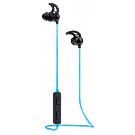 Manhattan Bluetooth In-Ear Headset, Multi Coloured Cable Light, Omnidirectional Mic, Integrated Controls, Ear Hook for Secure Fit, 5 hour usage time (approx), Max Range 10m, Bluetooth v4.0, Rainproof, USB-A charging cable incl, 3 Year Warranty Image