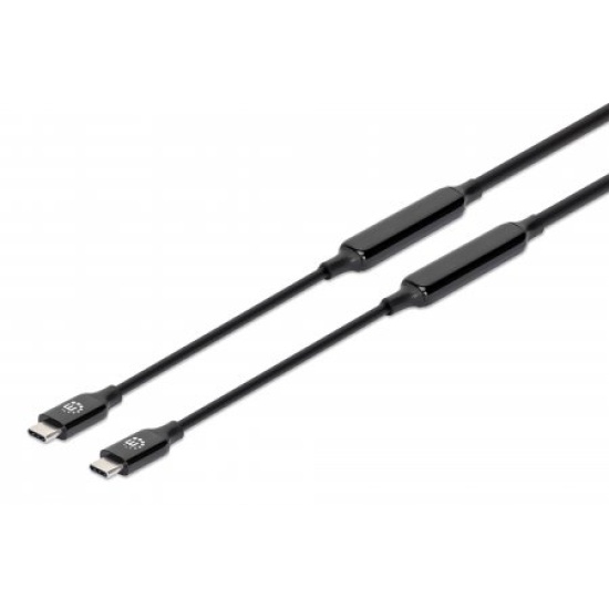 Manhattan USB-C to USB-C Cable, 5m, Active, Male to Male, Black, 10 Gbps (USB 3.2 Gen2 aka USB 3.1), 3A (fast charging), SuperSpeed+ USB, Lifetime Warranty Image