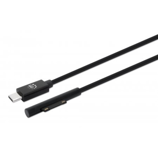 Manhattan USB-C to Microsoft Surface Charging Cable, 1.8m, Male to Male. 15V/3A, Black, Charge only - no data transmission, Lifetime Warranty Image