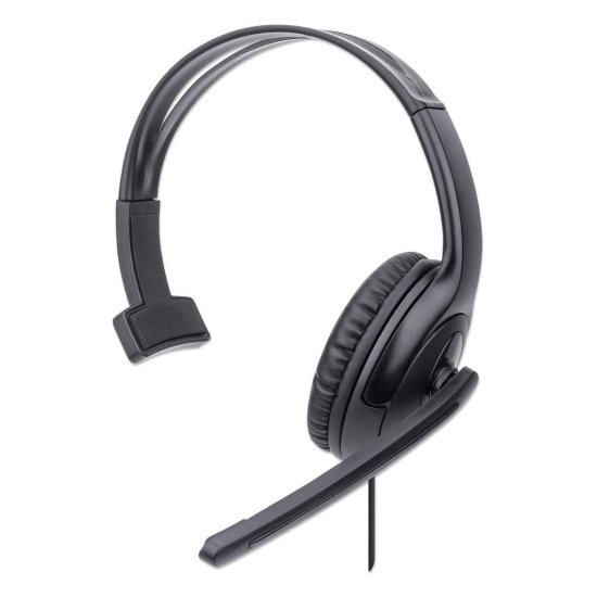 Manhattan Mono Over-Ear Headset (USB), Microphone Boom (padded), Retail Box Packaging, Adjustable Headband, In-Line Volume Control, Ear Cushion, USB-A for both sound and mic use, cable 1.5m, Three Year Warranty Image