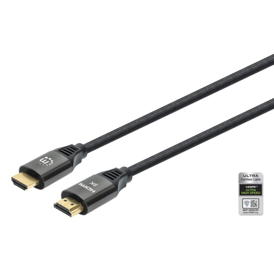 Manhattan HDMI 8K@60Hz Cable with Ethernet, 1m, Certified, Suitable for ALL 8K, 4K & 1080p/HD uses - when upgrading now or have it ready for when you need it, Male to Male, Black, 4K@120Hz, Lifetime Warranty, Ultra High Speed Image