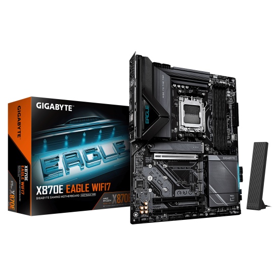 GIGABYTE X870E EAGLE WIFI7 Motherboard - Supports AMD Ryzen 9000 CPUs, 16+2+2 Phases Digital VRM, up to 8200Hz DDR5 (OC), 1xPCIe 5.0 + 3xPCIe 4.0, Wi-Fi 7, 5GbE LAN, USB 4 Image