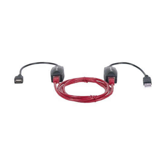 Manhattan USB-A Line Extender, for use with RJ45 network cable (not included), extends USB Device up to 60m, bus power, Cat5e/Cat6/Cat6A RJ45 network cables suitable, Black, Three Year Warranty Image