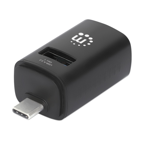 Manhattan USB-C 3-Port Hub, ULTRA COMPACT, 3x USB-A Ports (1x 5 Gbps USB 3.2 Gen1 aka USB 3.0, 3 x 480 Mbps USB 2.0), USB powered (no external power supply required) Image