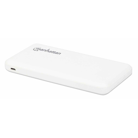 Manhattan Power Bank, 10000 mAh, Output: 2x USB-A (2.1A & 1A), Input: USB-C & Micro-USB (both 2A), White, One Year Warranty Image