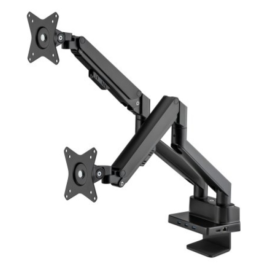 Manhattan Dual Desk Mount for TV & Monitors (Full Motion Gas Spring) with built-in Dock, For screens to 27