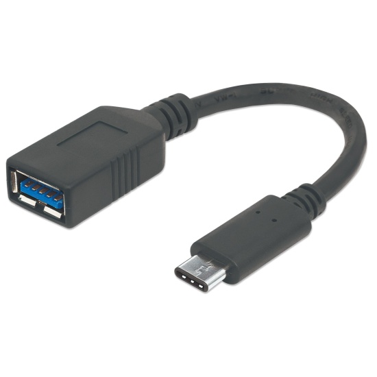 Manhattan USB-C to USB-A Cable, 15cm, Male to Female, Black, 5 Gbps (USB 3.2 Gen1 aka USB 3.0), 3A (fast charging), IF-Certified, SuperSpeed USB, Lifetime Warranty, Equivalent to USB31CAADP Image