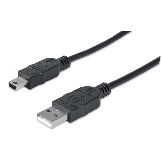 Manhattan USB-A to Mini-USB Cable, 1.8m, Male to Male, Black, 480 Mbps (USB 2.0), Hi-Speed USB, Lifetime Warranty, Equivalent to USB2HABM2M (except 20cm shorter) Image