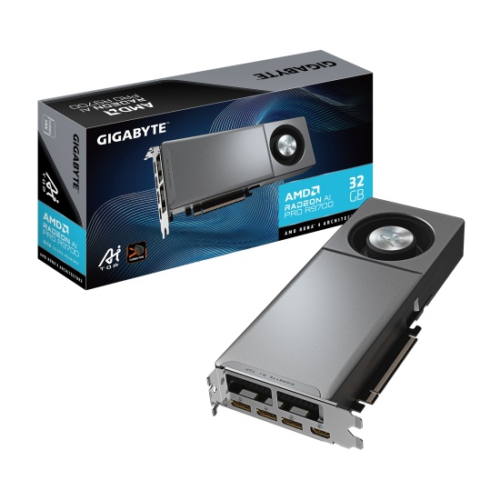 GIGABYTE Radeon AI PRO R9700 AI TOP 32G Graphics Card- 32GB GDDR6, 256 bit, PCI-E 5.0, 2920MHz Core Clock, 3 x DP, 1 x HDMI, GV-R9700AI TOP-32GD Image