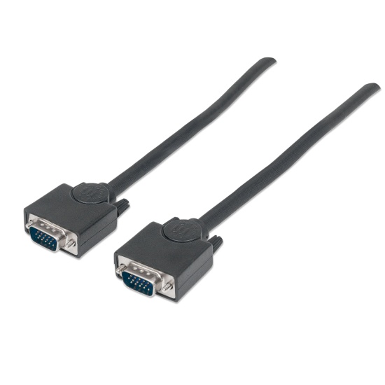 Manhattan VGA Monitor Cable, 1.8m, Black, Male to Male, HD15, Cable of higher SVGA Specification (fully compatible), Fully Shielded, Lifetime Warranty Image