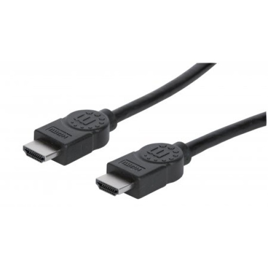 Manhattan HDMI 4K@30Hz Cable with Ethernet, 1.8m, Suitable for ALL 1080p/HD and majority of 4K uses (check your system 4K specification to be sure), Male to Male, Black, Ultra HD 4k x 2k, Lifetime Warranty, High Speed, Equivalent to HDMIMM6HS Image