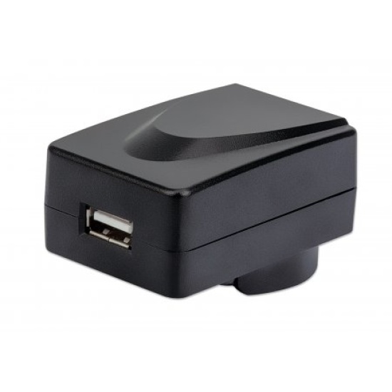 Manhattan Mains USB-A Mobile Device Charger with UK/EU/USA adaptors, Smartphone Charger, Mains Adaptor interchangeable, Three Year Warranty, Black Image