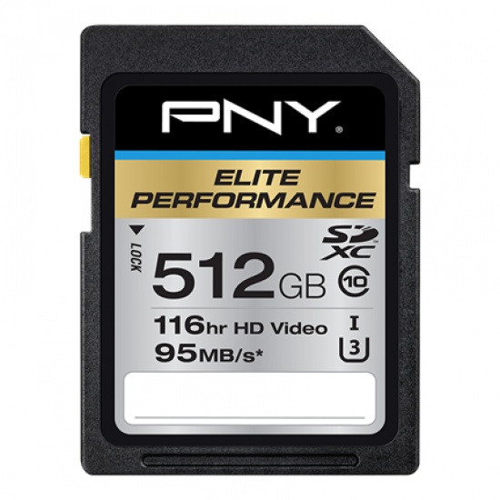 512GB PNY Elite Performance SDXC UHS-I Class 10 95MB/sec Memory Card Image