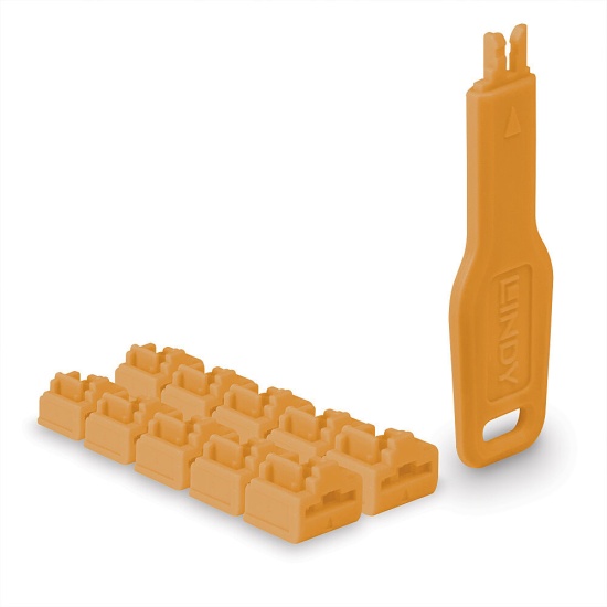 Lindy RJ45 Port Blocker Key - Pack of 10 Blockers, Orange Image