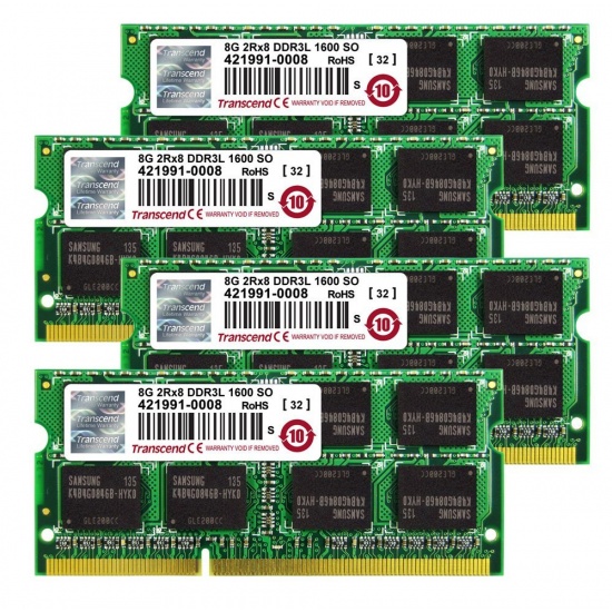 32GB Transcend Apple Mac JetMemory DDR3L 1600MHz CL11 1.35V SO-DIMM 4x8GB Quad Channel Kit Image