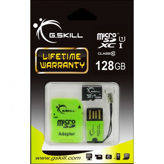128GB G.Skill microSDXC CL10 UHS-I Memory Card with USB Reader and SD Adapter Image