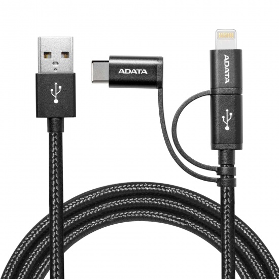AData 3-in-1 Lightning / micro USB / USB-C Durable Braided Cable - 100cm  Black Image