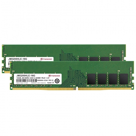 32GB Transcend JetRam DDR4 3200MHz PC4-25600 CL22 1.2V Dual Channel Kit (2x16GB) Image