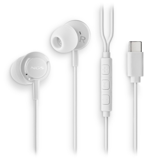 NGS Cross Step, In-Ear USB-C Wired Headphones with Microphone and Control Buttons, White Image