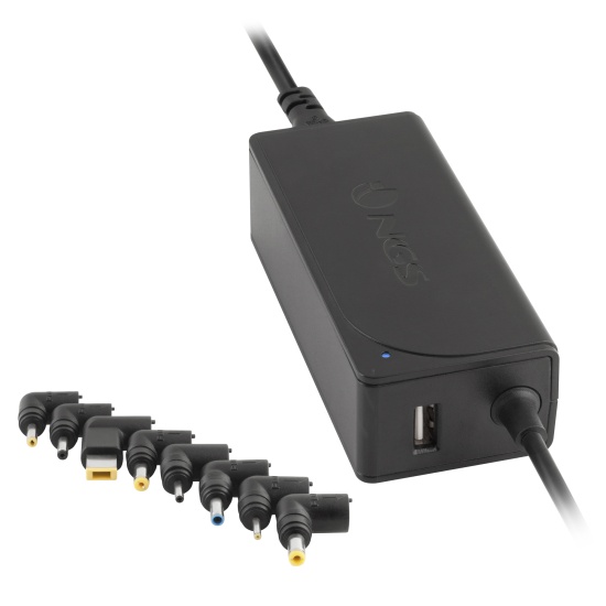 NGS W-70W Universal Laptop Charger with USB Port and 9 Interchangeable Tips, Black Image