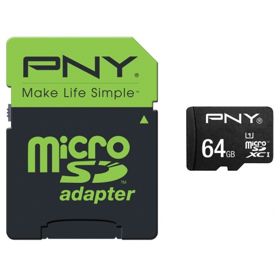 64GB PNY microSDXC UHS-1 CL10 Memory Card with SD Adapter Image