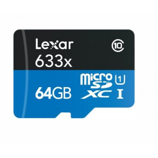 64GB Lexar microSDXC UHS-1 CL10 Memory Card with SD Adapter Image