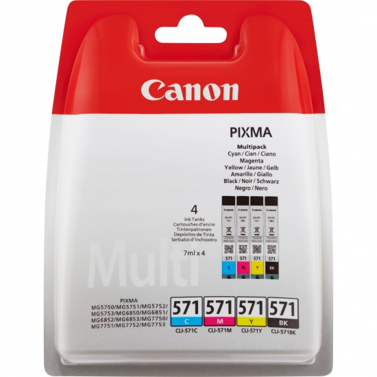 Canon CLI-571 Black, Cyan, Magenta, Yellow Ink Cartridge Image