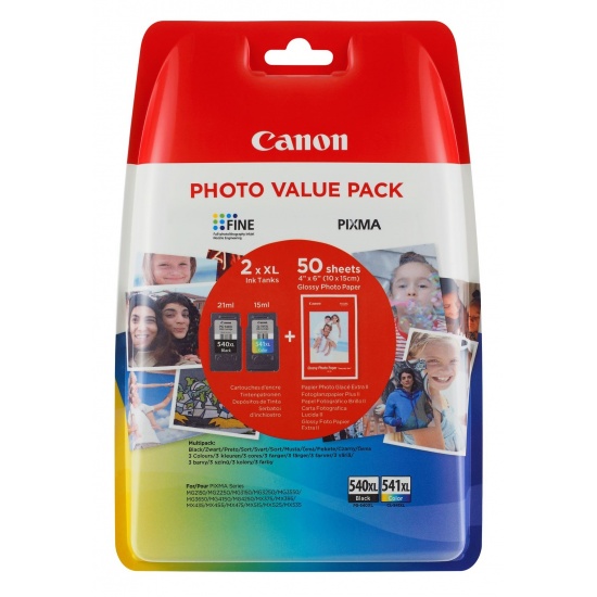 Canon PG-540 XL Cyan, Magenta, Yellow Ink Cartridge 2-Pack with 4x6 Photo Paper 50 Sheet Value Pack Image