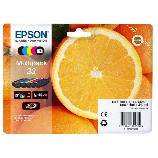 Epson 33 Black, Yellow, Cyan, Magenta, Photo Black Ink Cartridge Image