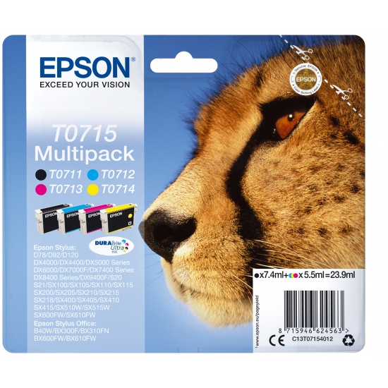 Epson T0715 Black, Yellow, Cyan, Magenta Ink Cartridge Image