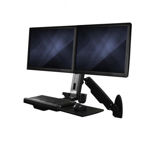 StarTech Wall Dual Monitor Sit Stand Desk Workstation - Up to 24-inch Screen Image