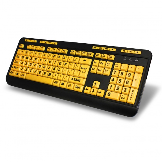 Adesso USB Luminous 4X Large Print Multimedia Desktop Keyboard - US English Layout -Black, Yellow Image