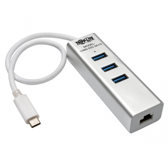 Tripp Lite 3-Port USB3.1 Hub with 1 x Gigabit Ethernet Adapter and 3 x USB-C Hubs  - Silver Image