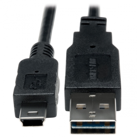 Tripp Lite 1FT Universal Reversible USB-A Male to 5Pin Mini USB-B Male Hi-Speed Converter Adapter Cable Image