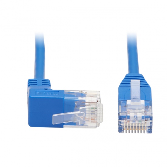 Tripp Lite 6.9FT RJ45 Up-Angle Male to RJ45 Male Cat6 Gigabit Molded Slim UTP Ethernet Cable - Blue Image