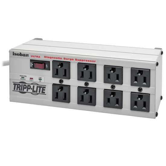 Tripp Lite 25FT 8 Outlet Isobar 3840 Joules Metal Surge Protector - White Image