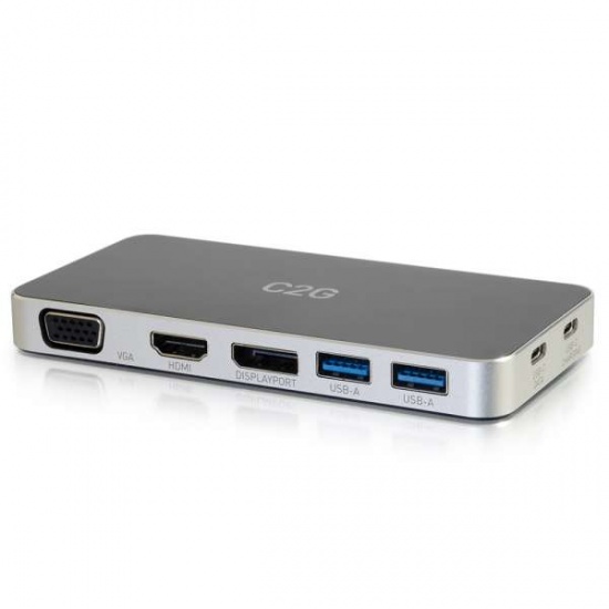 C2G 8-Port USB3.2 Type-C with HDMI DisplayPort VGA & Power Delivery Hub - Black, Grey Image