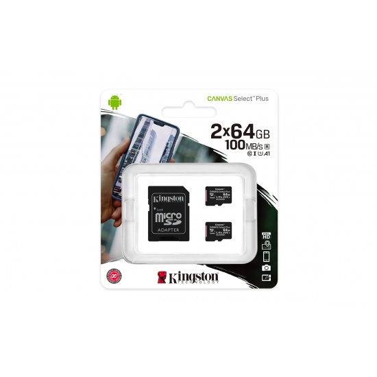 64GB (2-Pack) Kingston Technology Canvas Select Plus Class 10 UHS-I Micro SDXC Memory Card Image