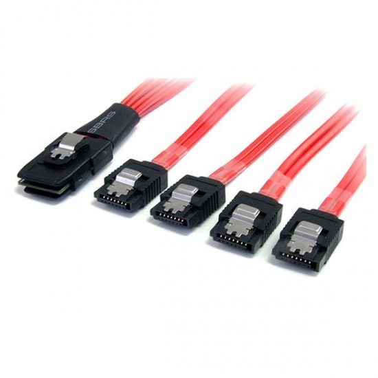 1.6FT StarTech SFF-8087 Plug to 4x Latching SATA Cable - Red Image
