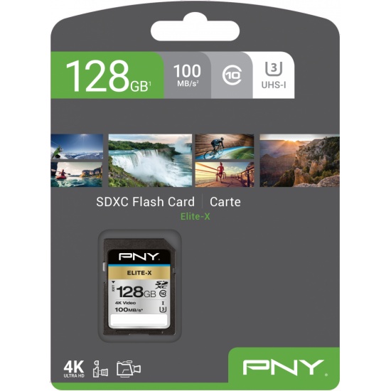 128GB PNY Elite-X UHS-I Class 10 SDXC Memory Card Image