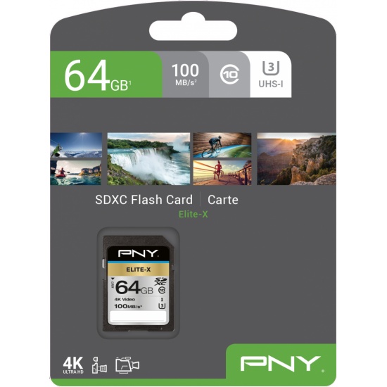 64GB PNY Elite-X UHS-I Class10 SDXC Flash Memory Card Image