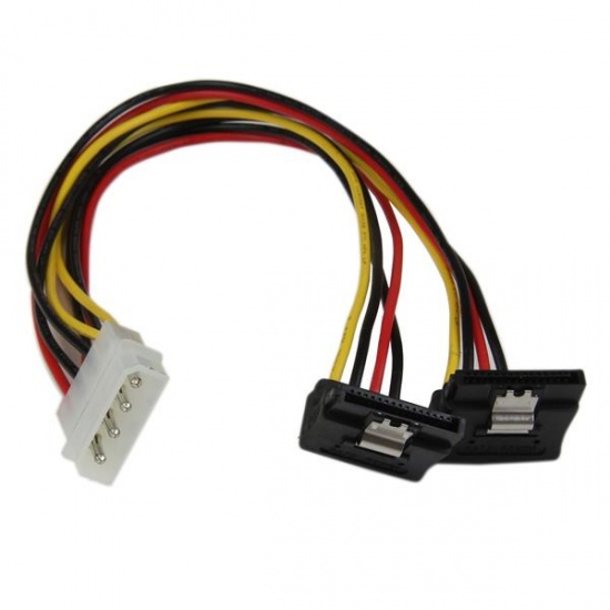 12IN StarTech Molex LP4 to 2 x Right Angle Latching SATA Y Splitter Power Cable Image