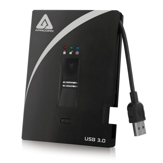 1TB Apricorn Aegis Bio USB3.0 Fingerprint External Hard Drive - Black Image