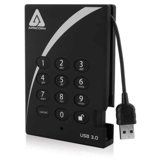 1TB Apricorn Padlock AES XTS USB3.0 External Hard Drive - Black Image