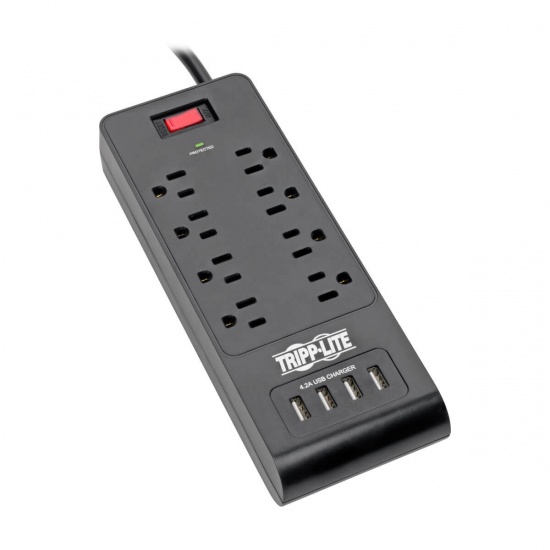 6FT Tripp Lite 8 Outlet Surge Protector with 4 USB Ports - Black Image