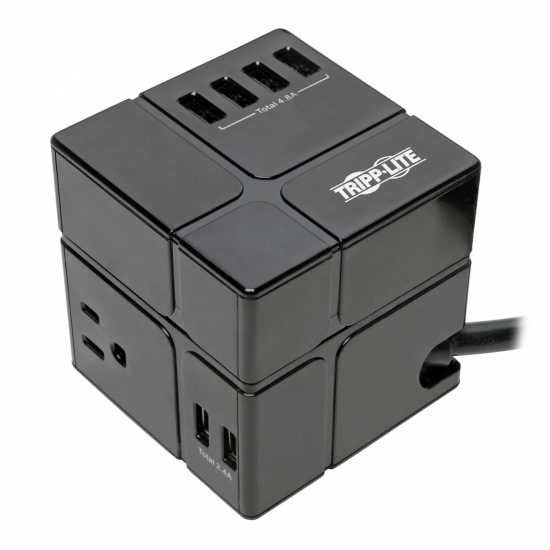 6FT Tripp Lite Protect It! 3 Outlet Power Cube With 6 USB A Ports Surge Protector -  Black Image